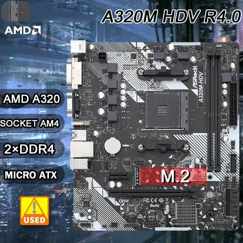 Top A320 Motherboard ASROCK A320M HDV R4.0 Socket AM4 DDR4 32GB M.2 PCI-E 3.0 support R3 R5 R7 R9 AMD cpu USB3.1 VGA Micro ATX