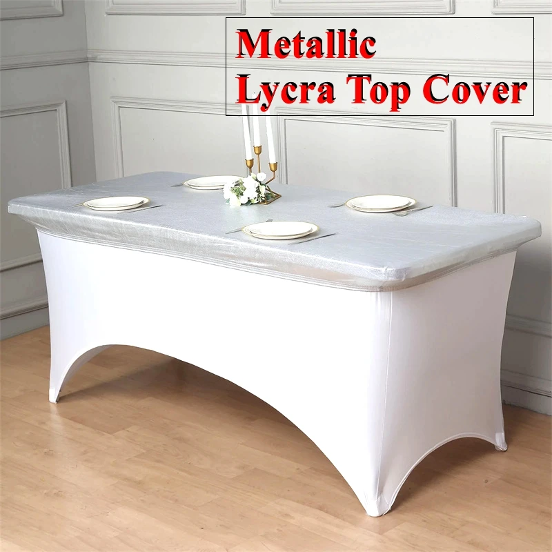 

Gold And Silver Matalic Spandex Table Topper Rectangle Stretch Tablecloth Cover Wedding Table Cloth Event Hotel Decoration