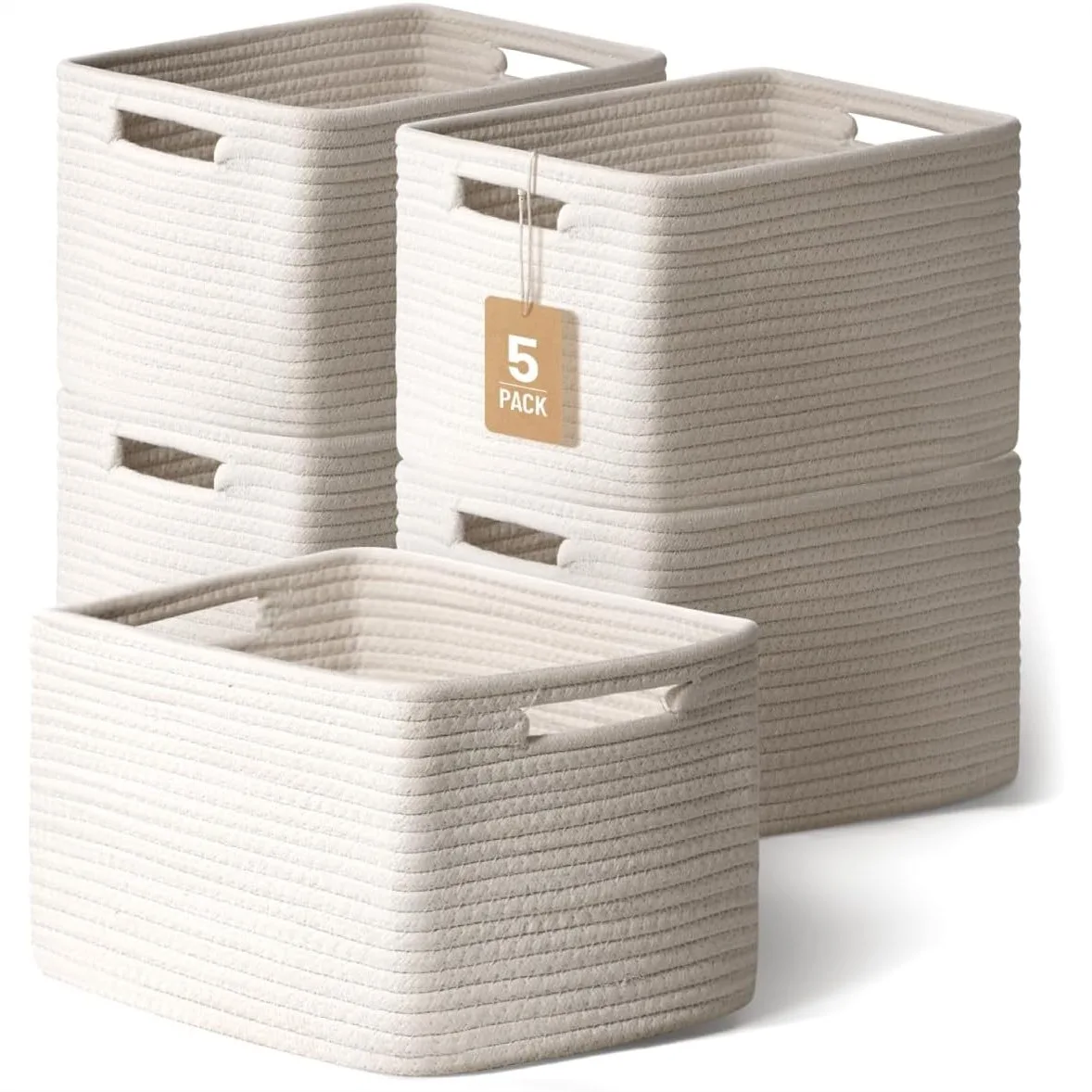

White Woven Storage Baskets for Shelves, Decorative Organizer Bins for Toys, Books, Clothes, Closet, Nursery, Bathroom