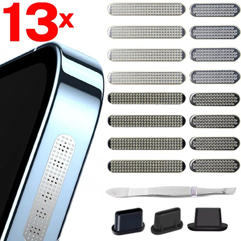 13pcs/set Universal Metal Mesh Anti Dust Proof Adhesive Net Cover Stickers For IPhone 16 Pro Max 15 Plus Speaker Hole Anti-Dust