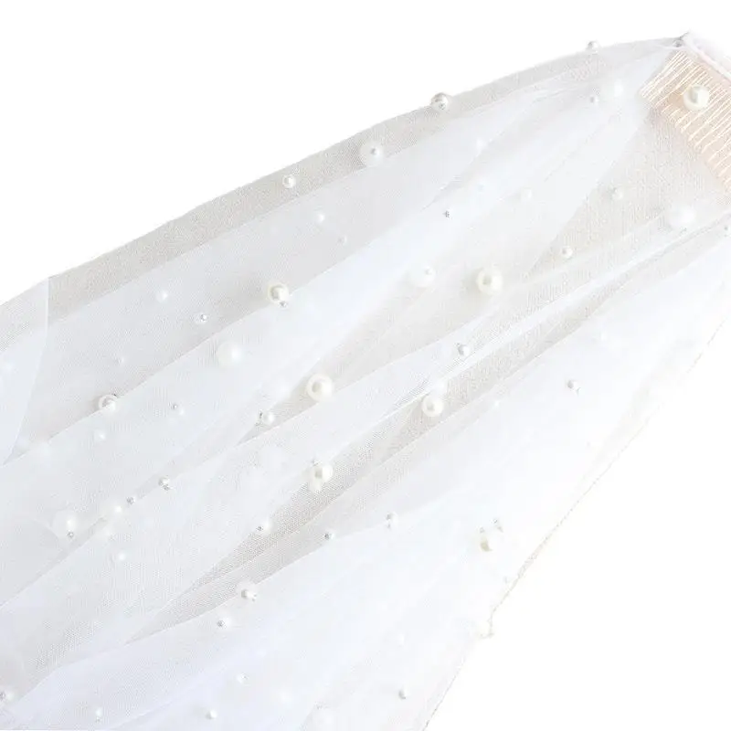 Delicate Pearl Wedding Veil Ivory Two-layer Hair Comb Velos De Novia New Simple Sweet Wedding Accessories