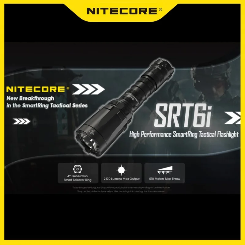 NITECORE SRT6i Rechargable Tactical One Hand Flashlight 2100Lumens Max Beam Distance 510 Meter