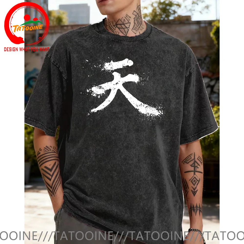 

Винтажная хлопковая футболка из стираного хлопка, японская футболка Kanji Akuma, женская и мужская модная модная футболка, повседневная одежда, футболка, уличная футболка