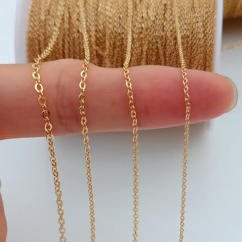 1 Meter 14K Gold Color Plated Brass O Thin Necklace Chain For DIY Jewelry Making Flat O Chains Accessories Findings