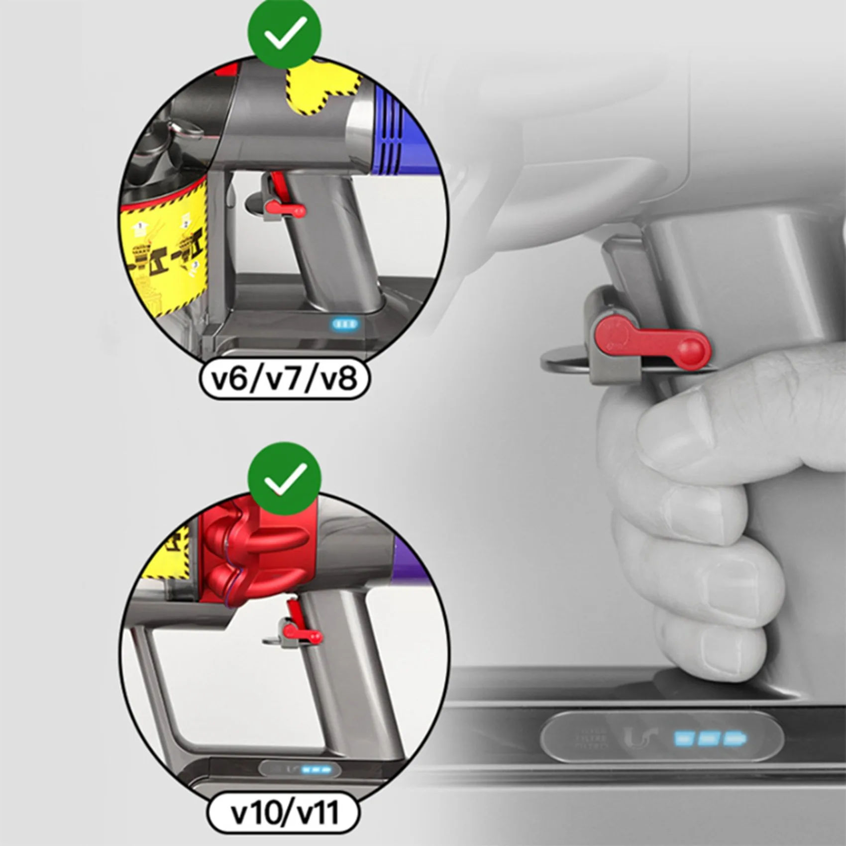 -ESTR 3X قفل الزناد للمكنسة الكهربائية Dyson V6 V7 V8 V10 V11، ملحقات قفل زر الطاقة، حرر إصبعك باللون الأحمر