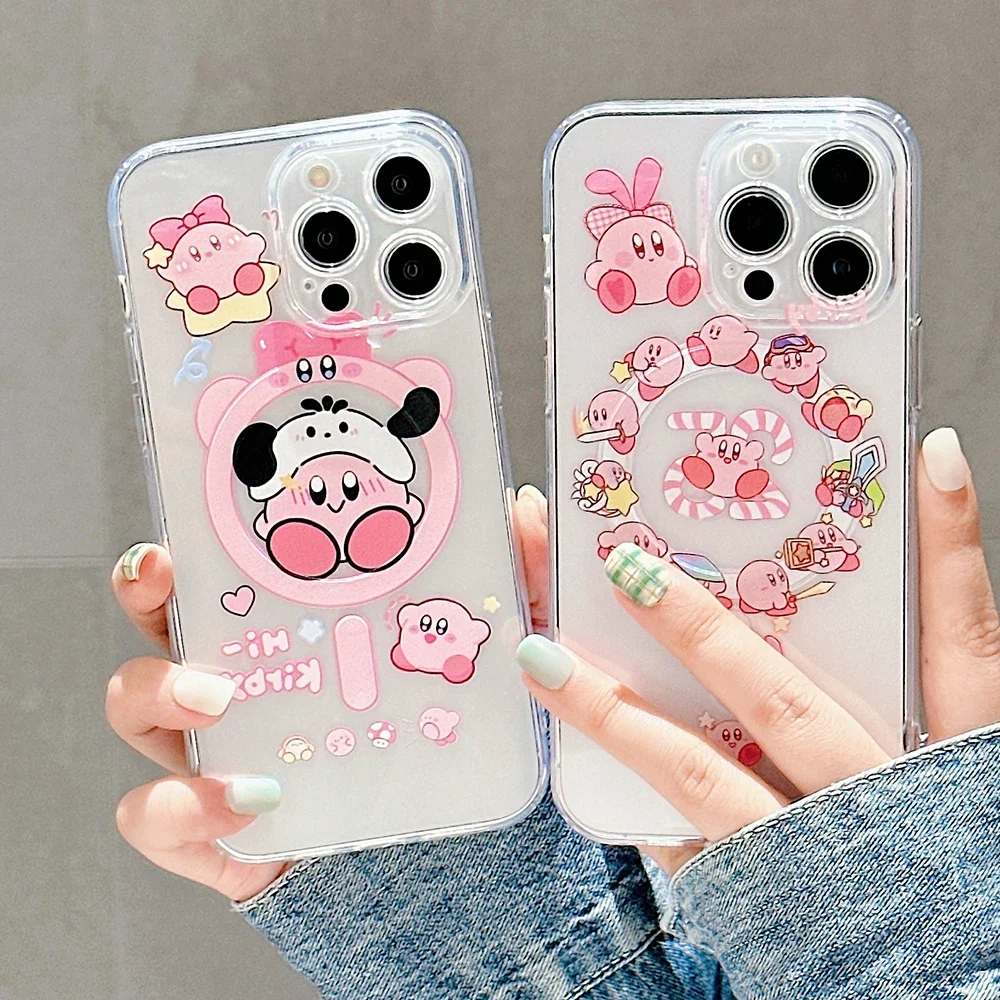 Kawaii K-Kirby Magsafe Magnetic Phone Case for Samsung Galaxy S24 S23 S22 S21 S20 FE Plus Ultra 5G Soft Clear Tpu Cover