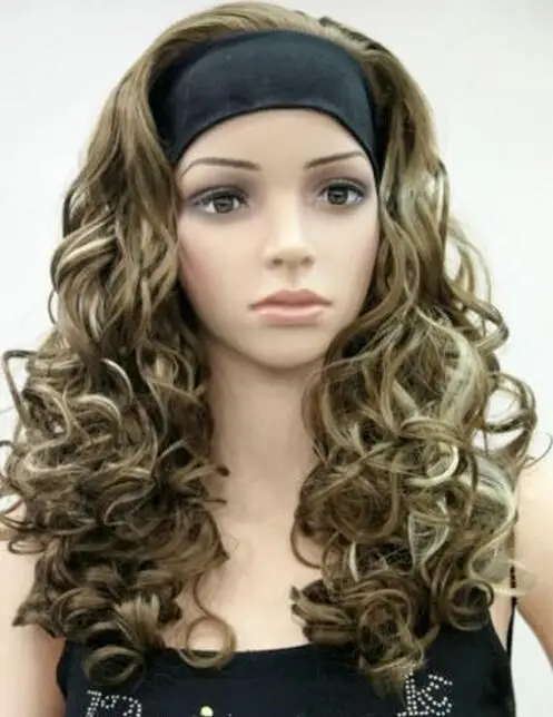 Charm Women Wig Long Curly Wave 3/4 Half Wigs Headband Hivision Cosplay Wigs