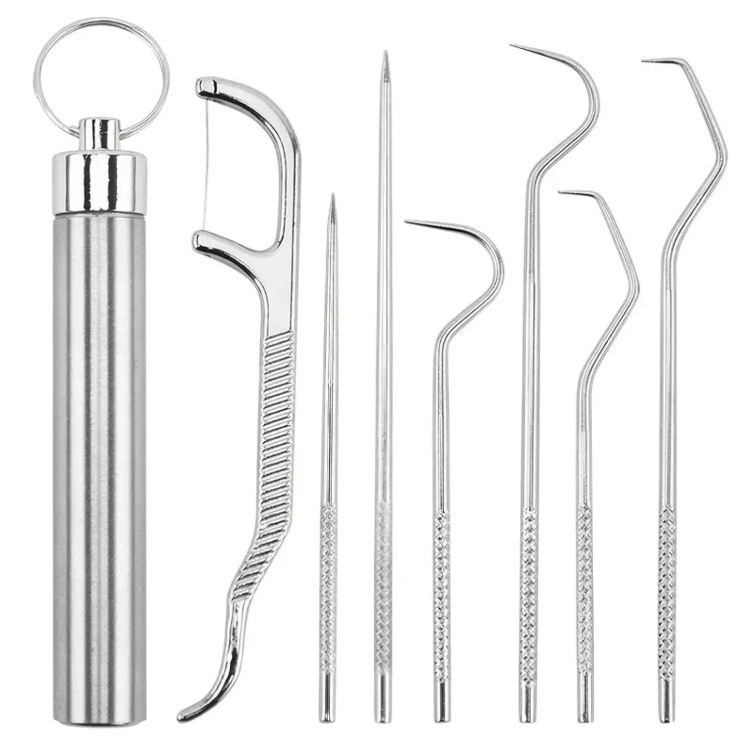 Portable Stainless Steel Toothpicks Pocket Set with 7pcs, Durable Reusable Metal Toothpicks, Compact Tooth Cleaning Kit Includin