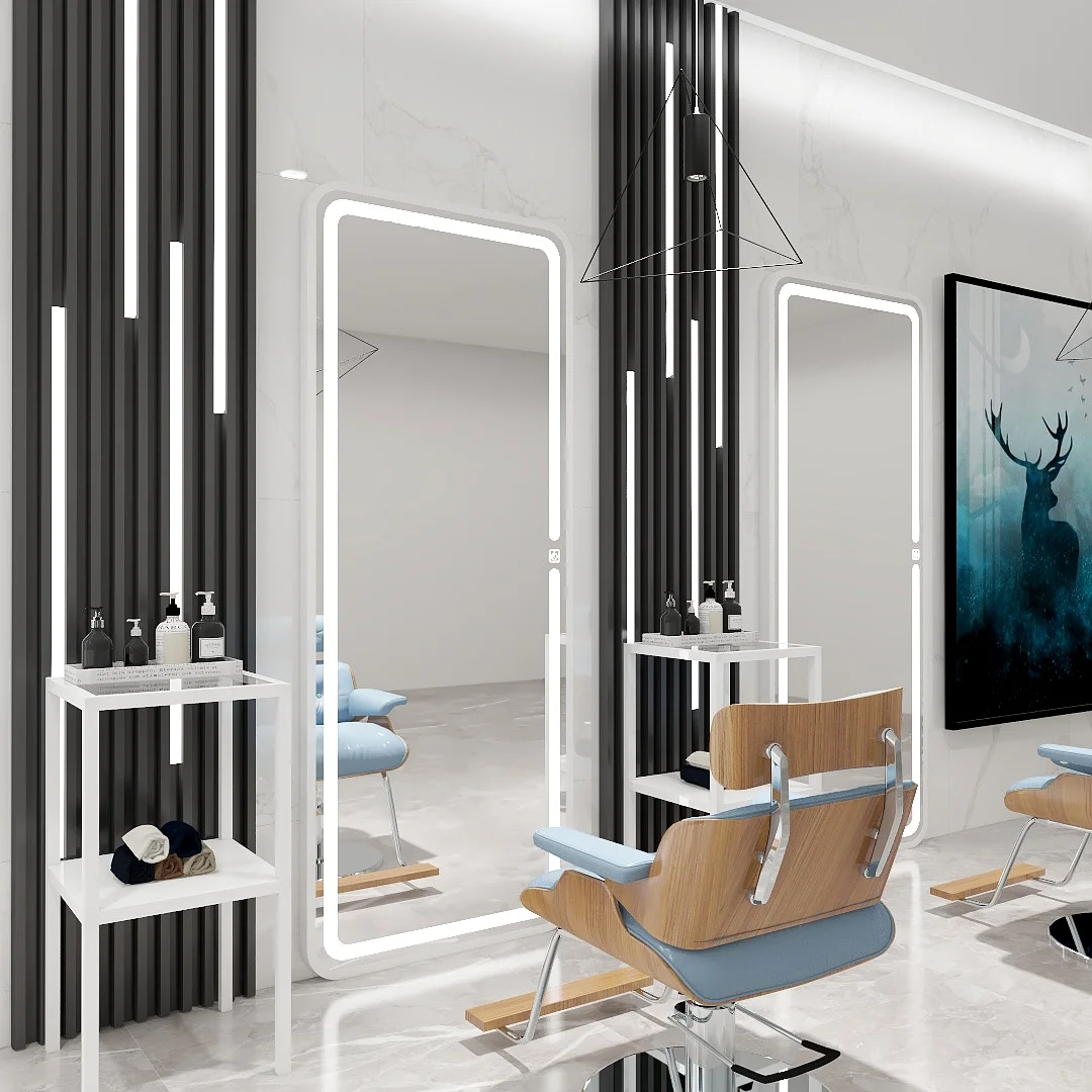 Barber hair salon dedicated hair clipper mirror, simple single sided, floor mounted, wall illuminated, and illuminated mirror