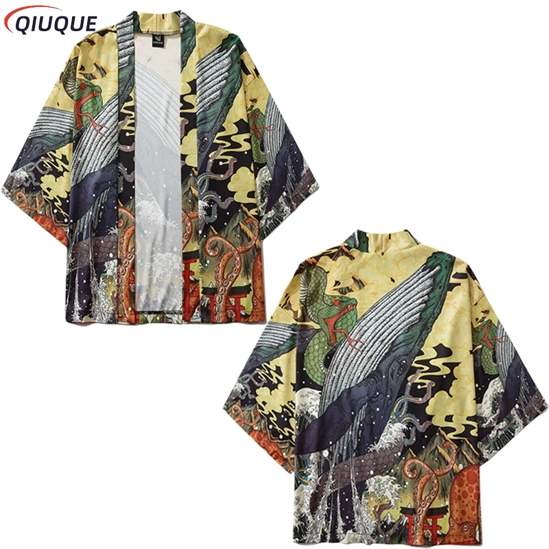 Cárdigan tipo kimono japonés para hombre y mujer, abrigo estampado Obi Yukata Haori, ropa tradicional