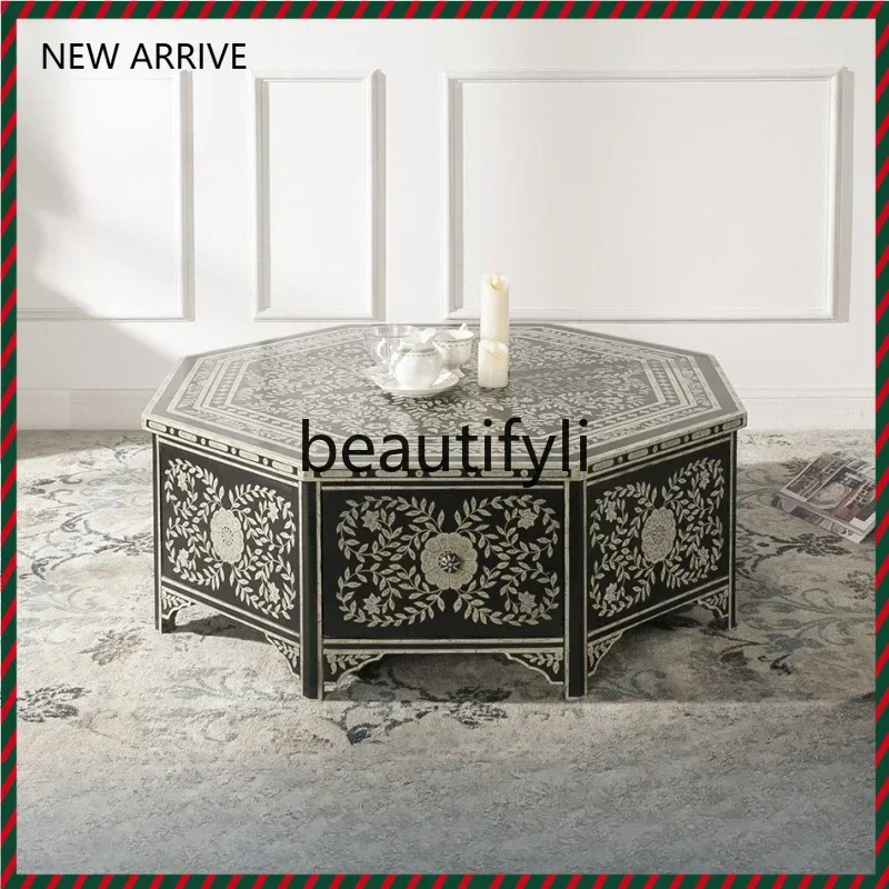 

American retro furniture, special-shaped edge creative coffee table painted coffee table medieval style coffee table G1218