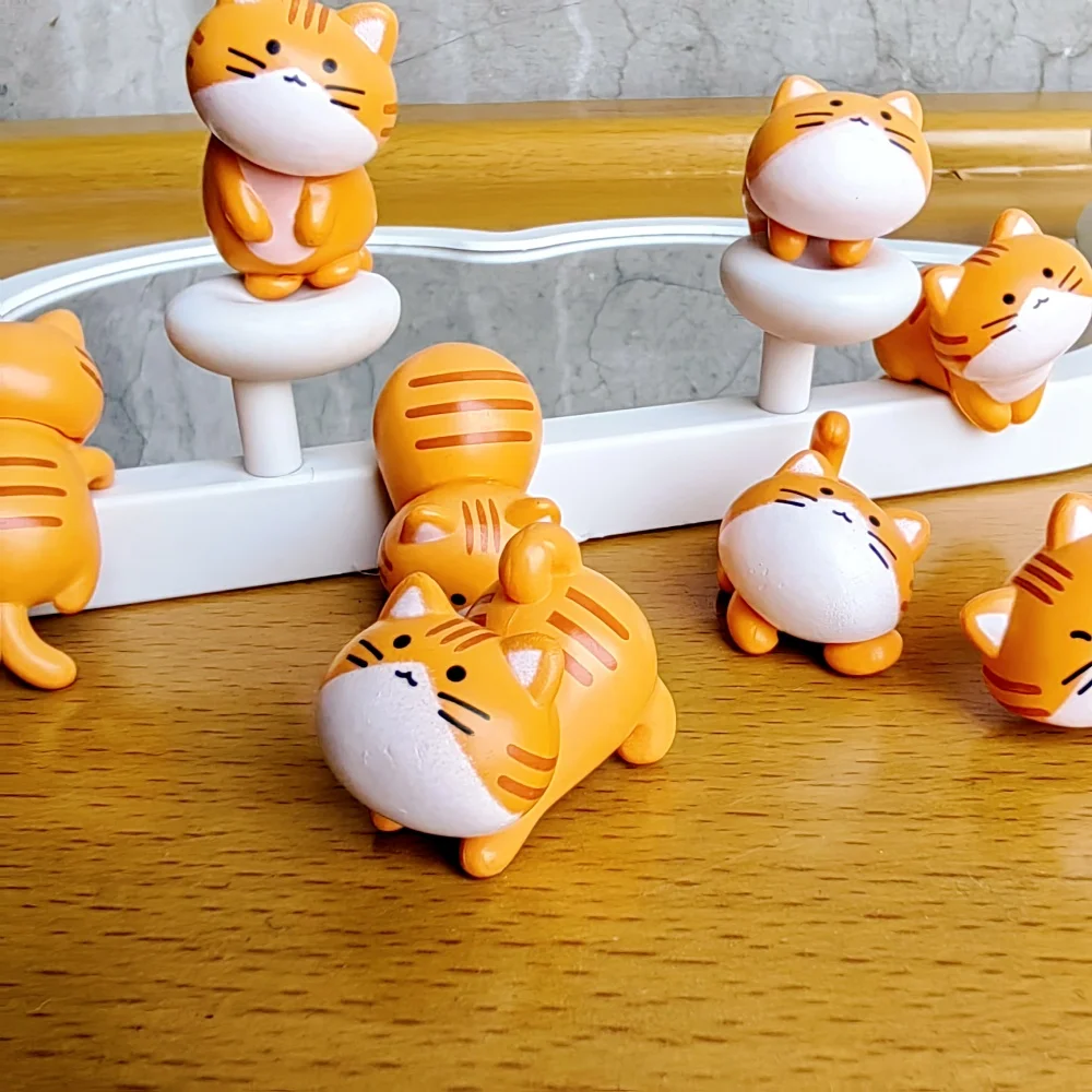 8pc Funny Cute Orange Cat Animal Car Decoration Pvc Craft Miniature Figure Tiny for Bonsai Microlandscape Fairy Garden Decor