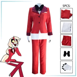 5PCS Anime Charlie Morningstar Cosplay Hazbin Cos Hotel Fantasia Costume Disguise for Adult Top Pants Outfits Halloween Suit