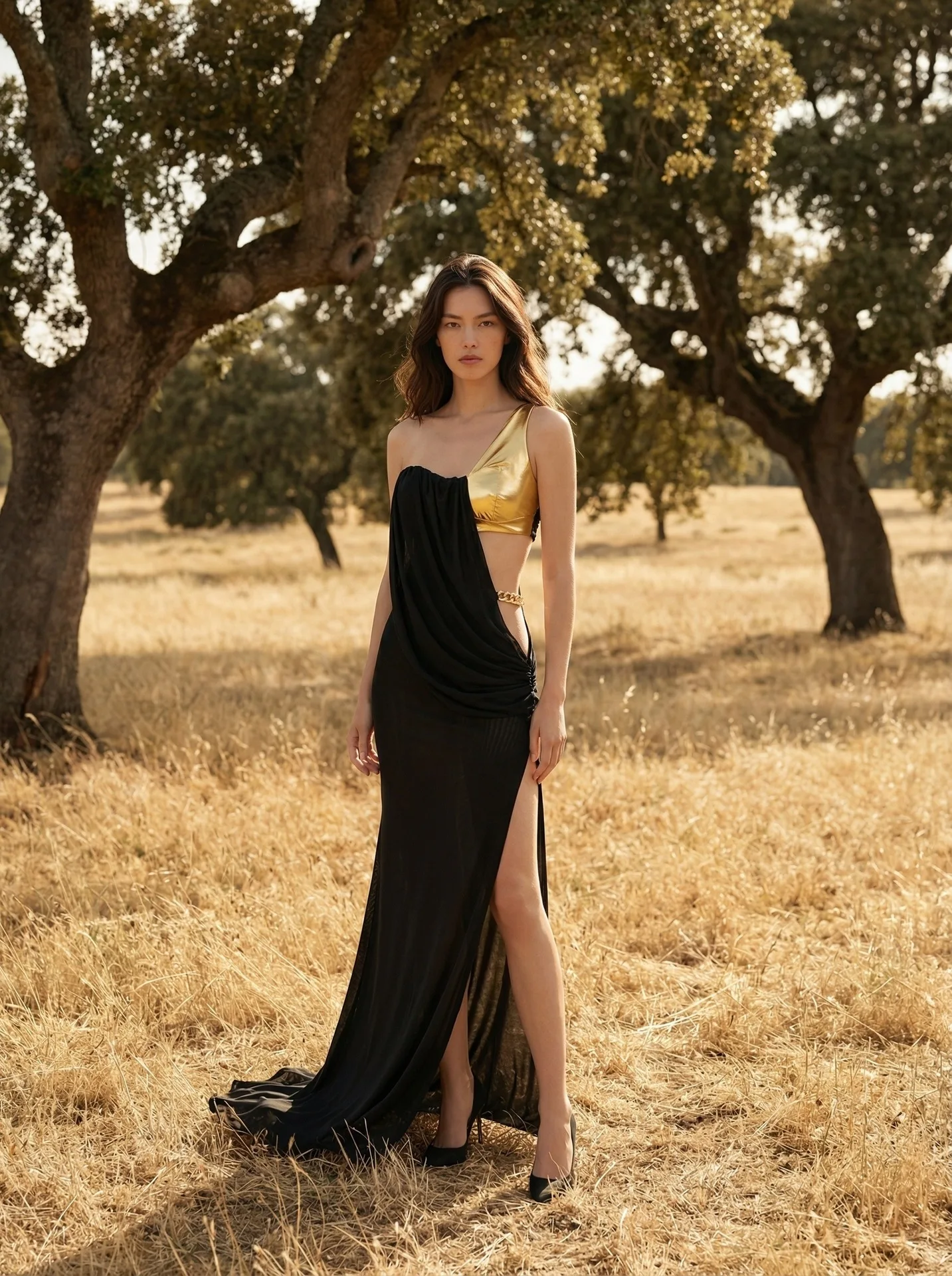 2026 럭셔리 여성 유명인 섹시 원숄더 패치워크 컷아웃 하이 슬릿 블랙 드레스 우아한 이브닝 파티 클럽 베스티도