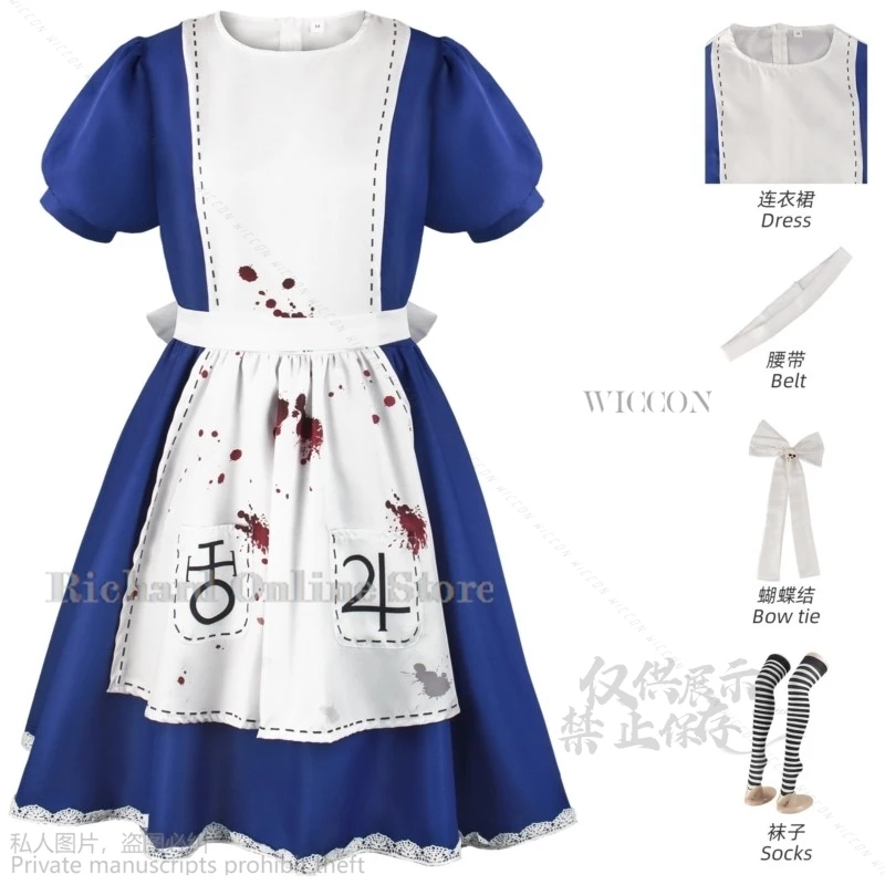 Anime gra powraca Alice Madness powraca Cosplay pokojówka fartuch sukienka Lolita Alice przebranie na karnawał dla kobiet dziewczyn impreza z okazji