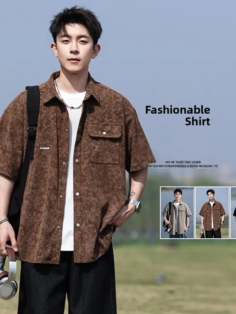 

Faionable Slim Fit Men's Work irt Summer ort Sve Corduroy irt Trendy Lightweight irt Stand Cut Polyester Fiber