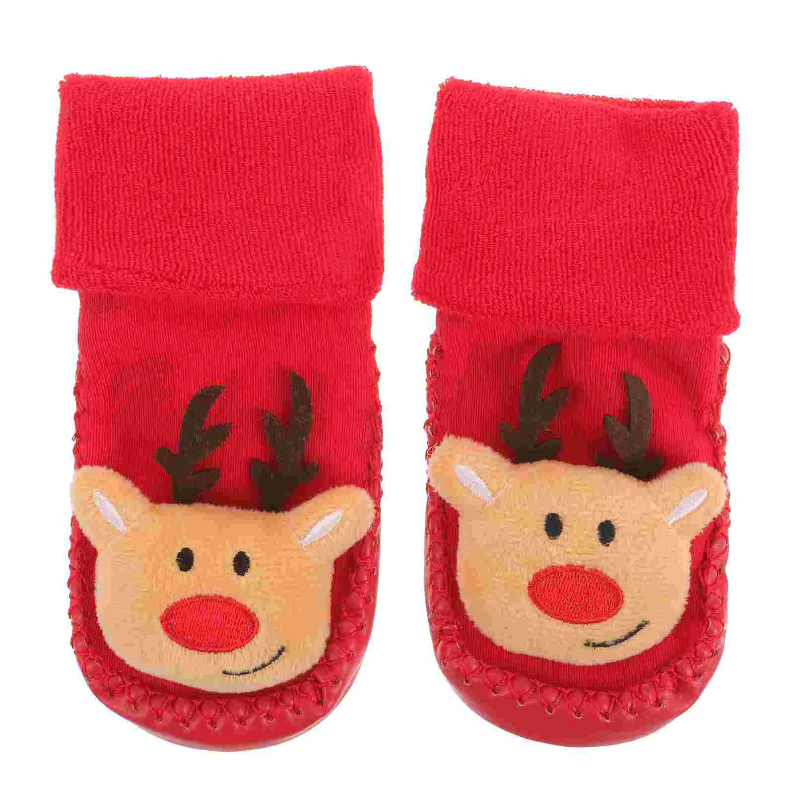 Sepatu dan kaus kaki katun untuk bayi, sandal selop Natal bahan katun antiselip, sepatu balita pria