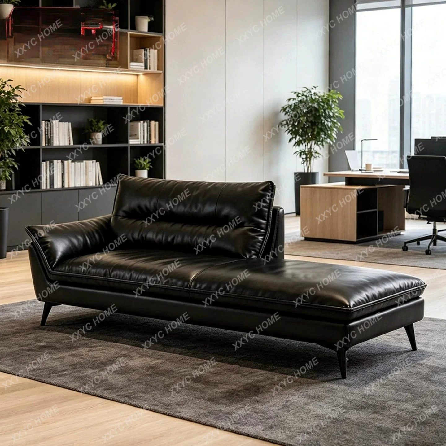 Italian leather concubine chair bedroom study balcony concubine seat single sofa chair black bed tail concubine sofa