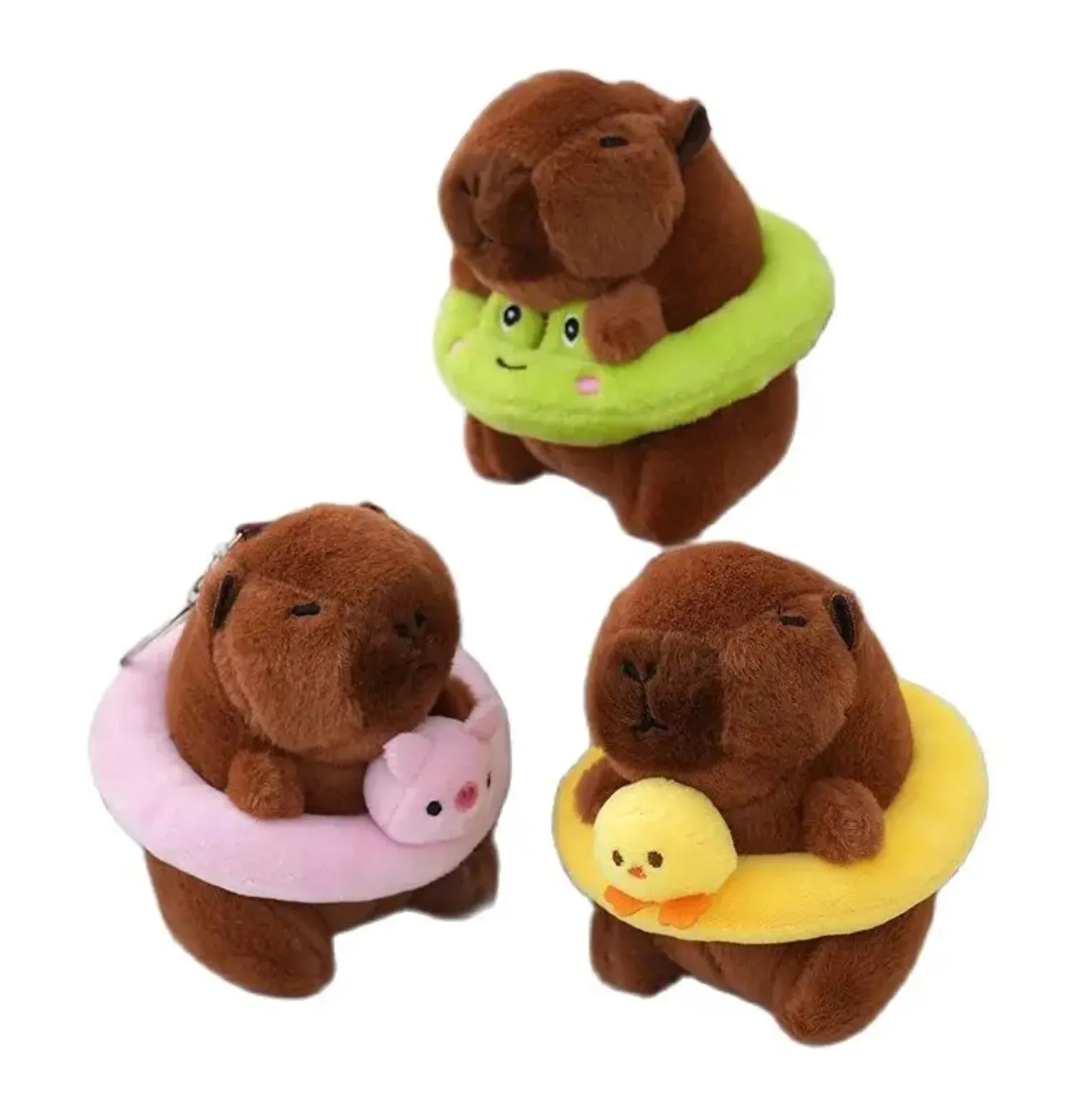 Wholesale 12pcs/lot 12cm cute animal Capybara Plush Keyring TOys Capibara pufferfish Pendant bath Dolls Key chain for kids GIfts