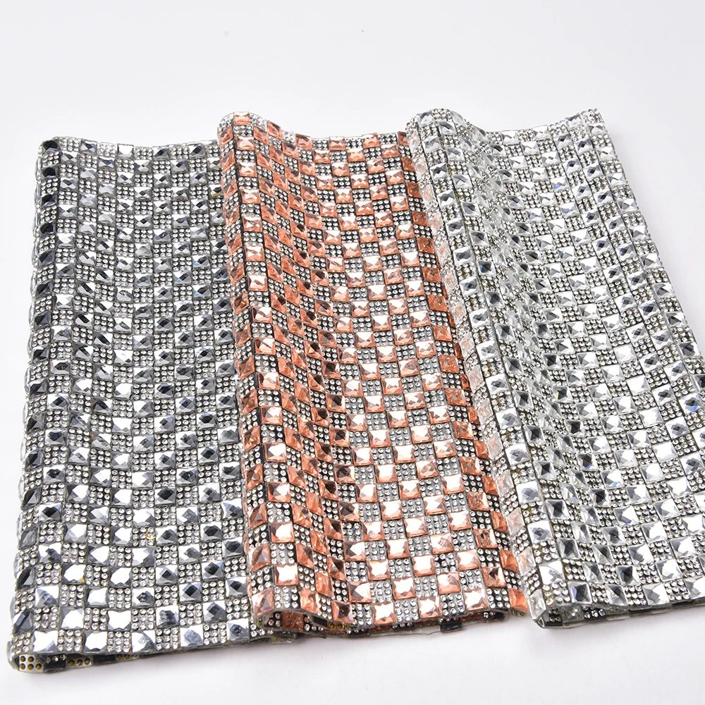 24X40Cm Bling Crystal Hot-Fix Glue Mesh Rhinestone 8-10Mm Square Self Adhesive Colorful Stone For Motif Diamond Sheet Banding