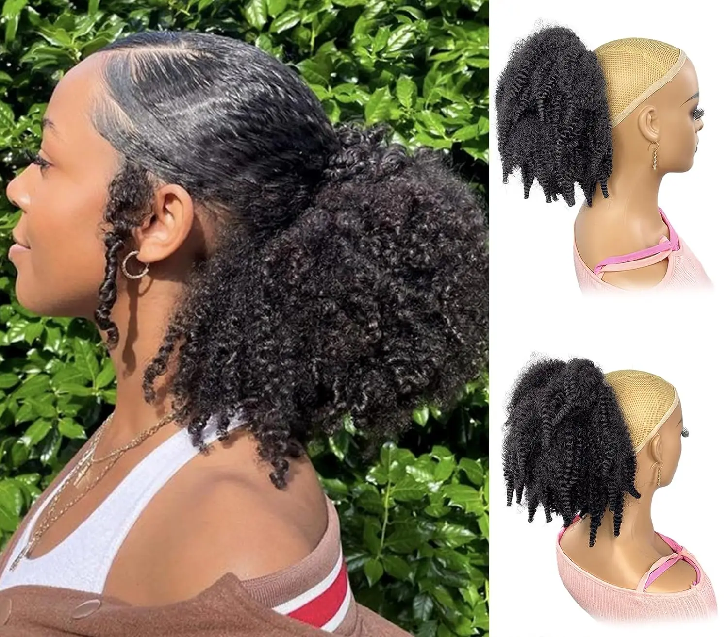 12inch Short Marley Hair Drawstring Ponytail Brown Black 4C Afro Puff Bun Braiding Hair Ponytail Synthetic Afro Kinky Curl Pony