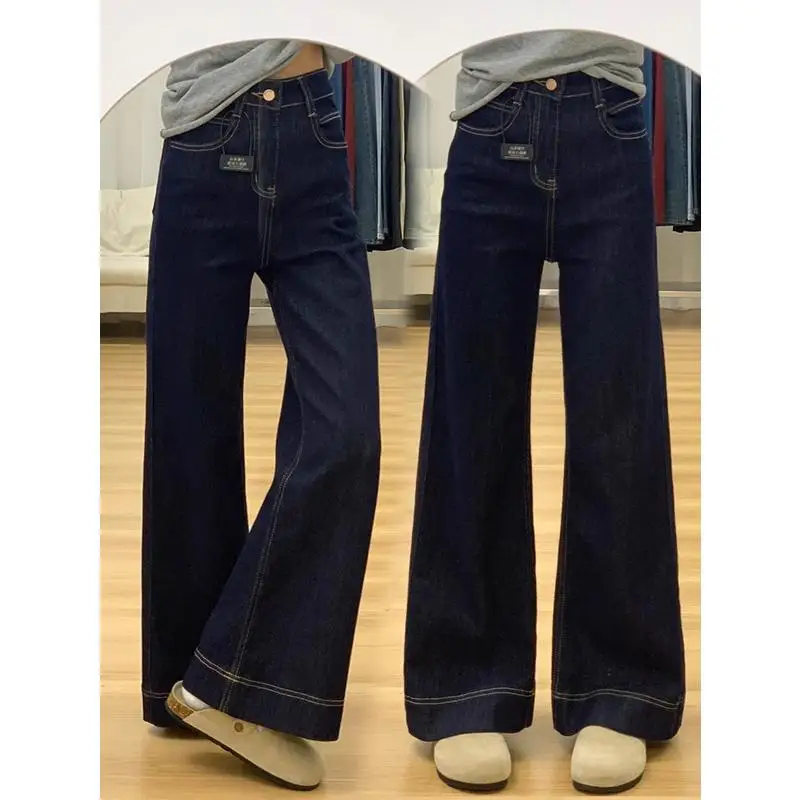 

Comfortable Leisure Womens Straight Jeans Vintage Baggy Low Waist Y2K Wide Leg Loose Harajuku Blue Denim Pants