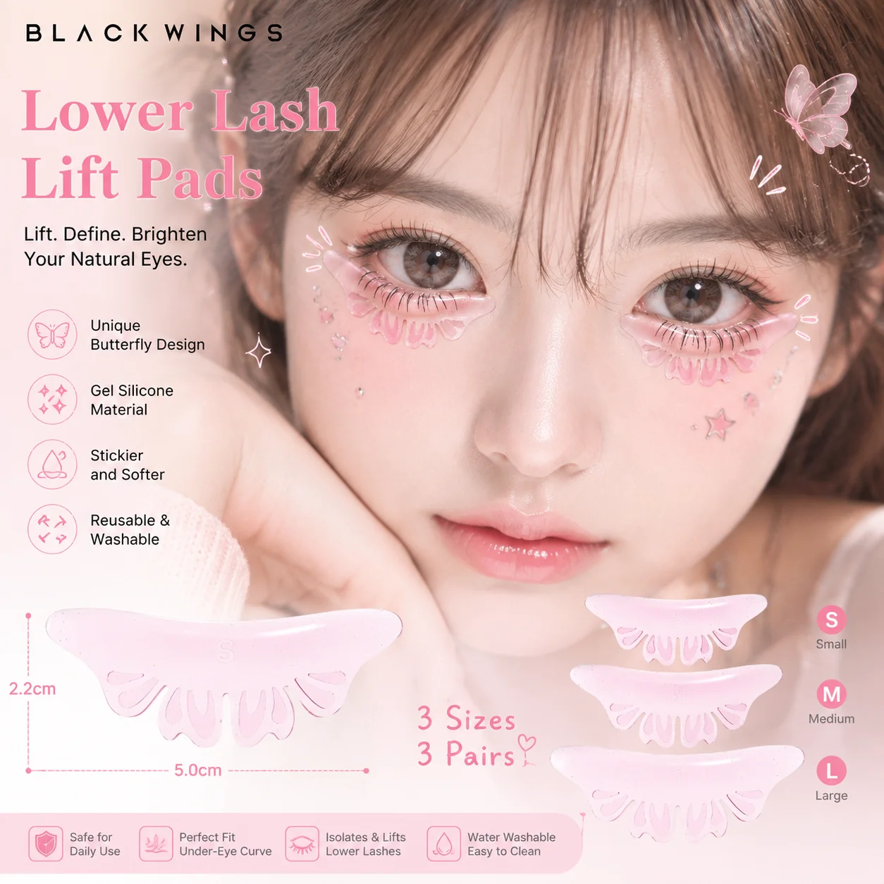 BLACKWINGS 3 Sizes Butterfly Lash Lift Accessories Silicone Eyelash Perm Curling Pads Under Eye Patch Professional Beauty Tool