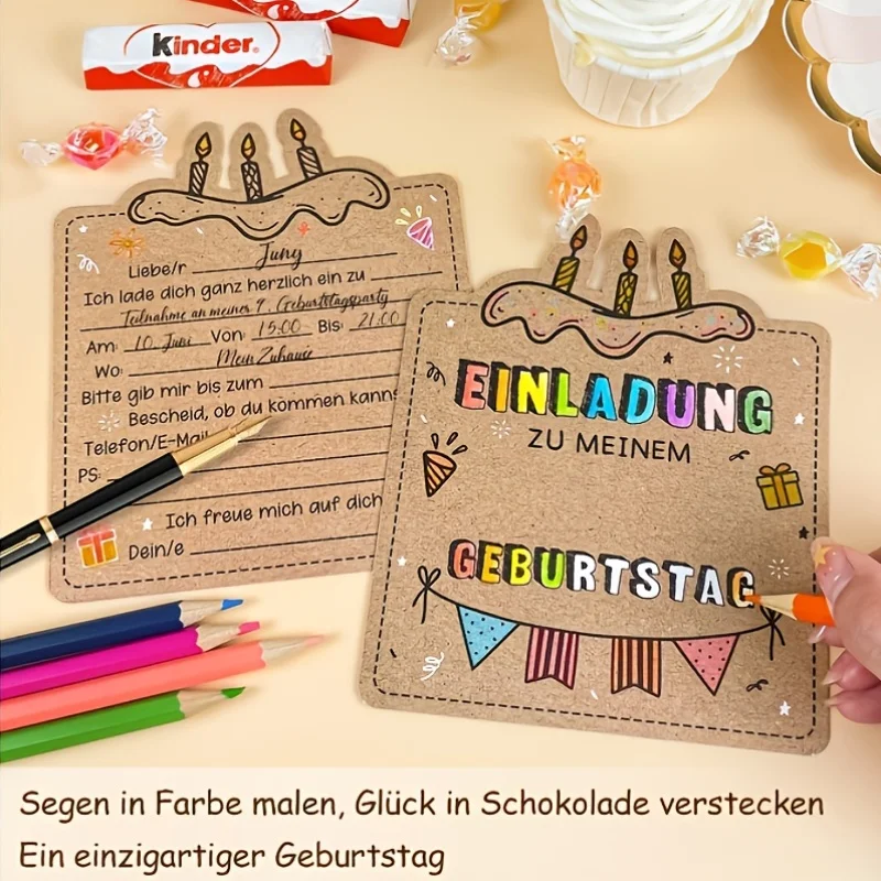 12pcs German Birthday Invitation Cards - Kraft Paper DIY Handmade, Festive Designs for Boys & Girls (Christmas/New Year) view 5