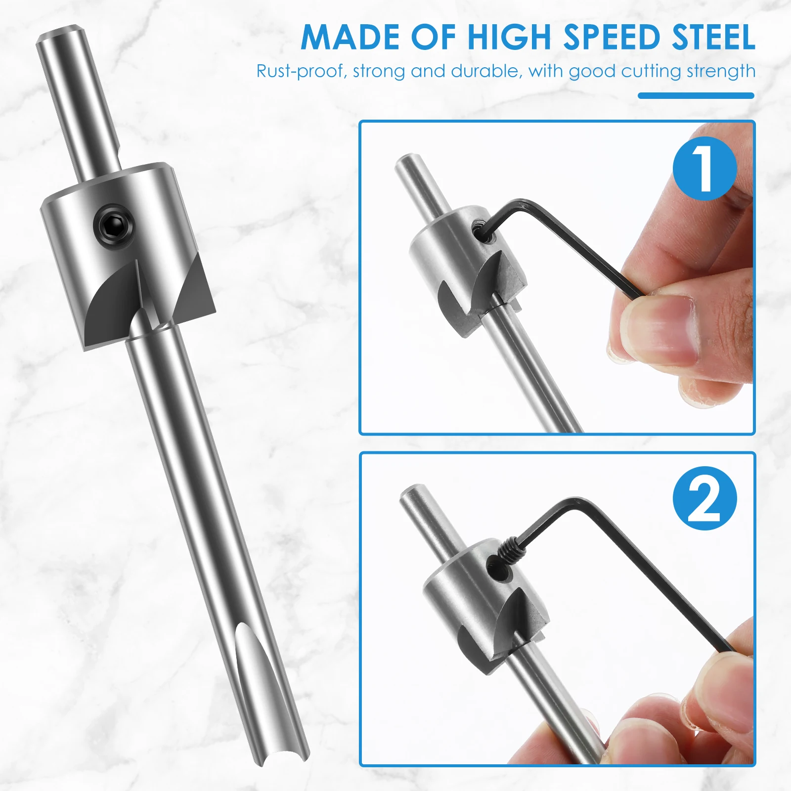 8Pcs Pen Barrel Trimmer Kit Sturdy Woodworking Mill Trimmer with 3/4inch Cutting Head Cutter Pilot Cutter Shafts with Hex Wrench