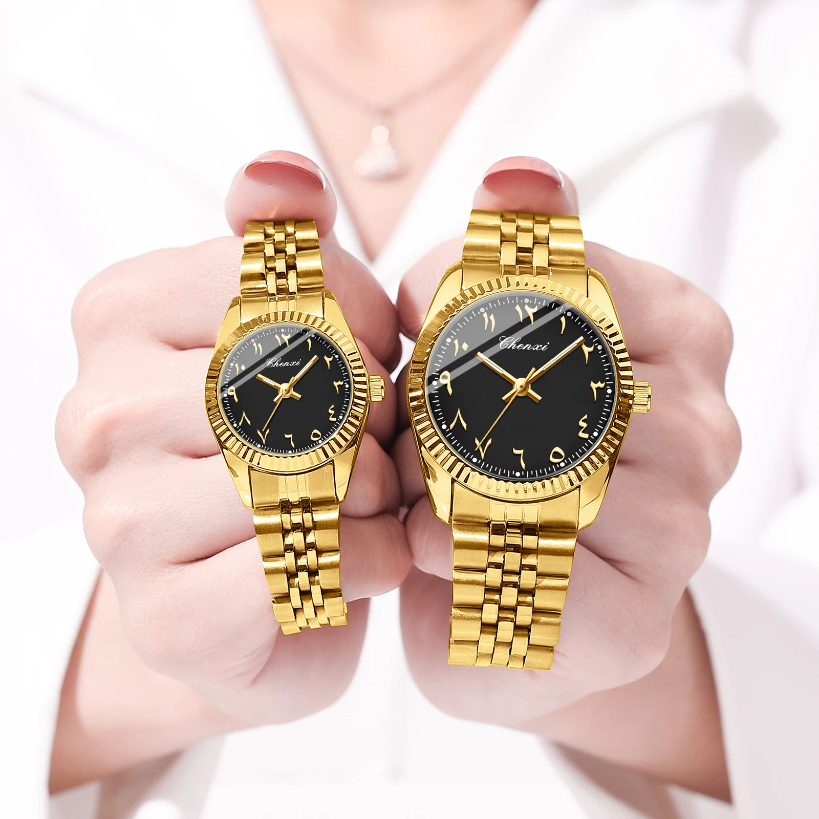 CHENXI Couple Watches Stainless Steel Wristwatch Arabic Numerals Waterproof Lovers Watch Men Women Pair Clock Reloj Pareja