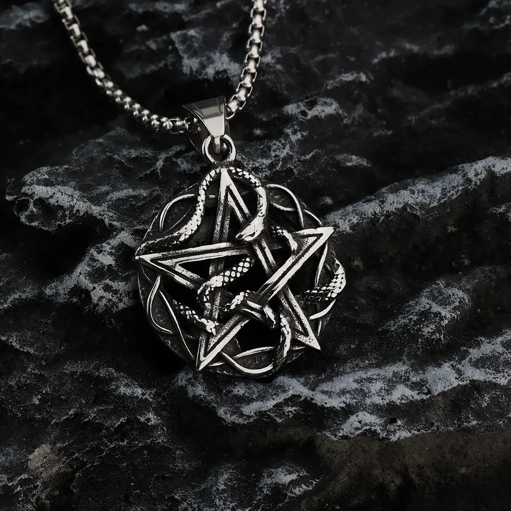 فاتن خماسي التيتانيوم الصلب الجمجمة قلادة مستديرة قلادة ، الفولاذ المقاوم للصدأ شبح الهيمنة رئيس المجوهرات للنساء #4