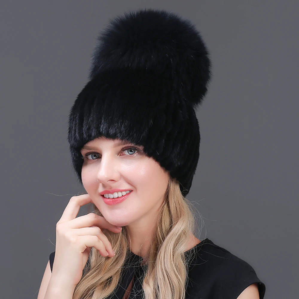 

Шапка JERYAFUR из натурального меха норки, женская, разноцветная, с мехом чернобурки, зимняя, двойная, класса люкс