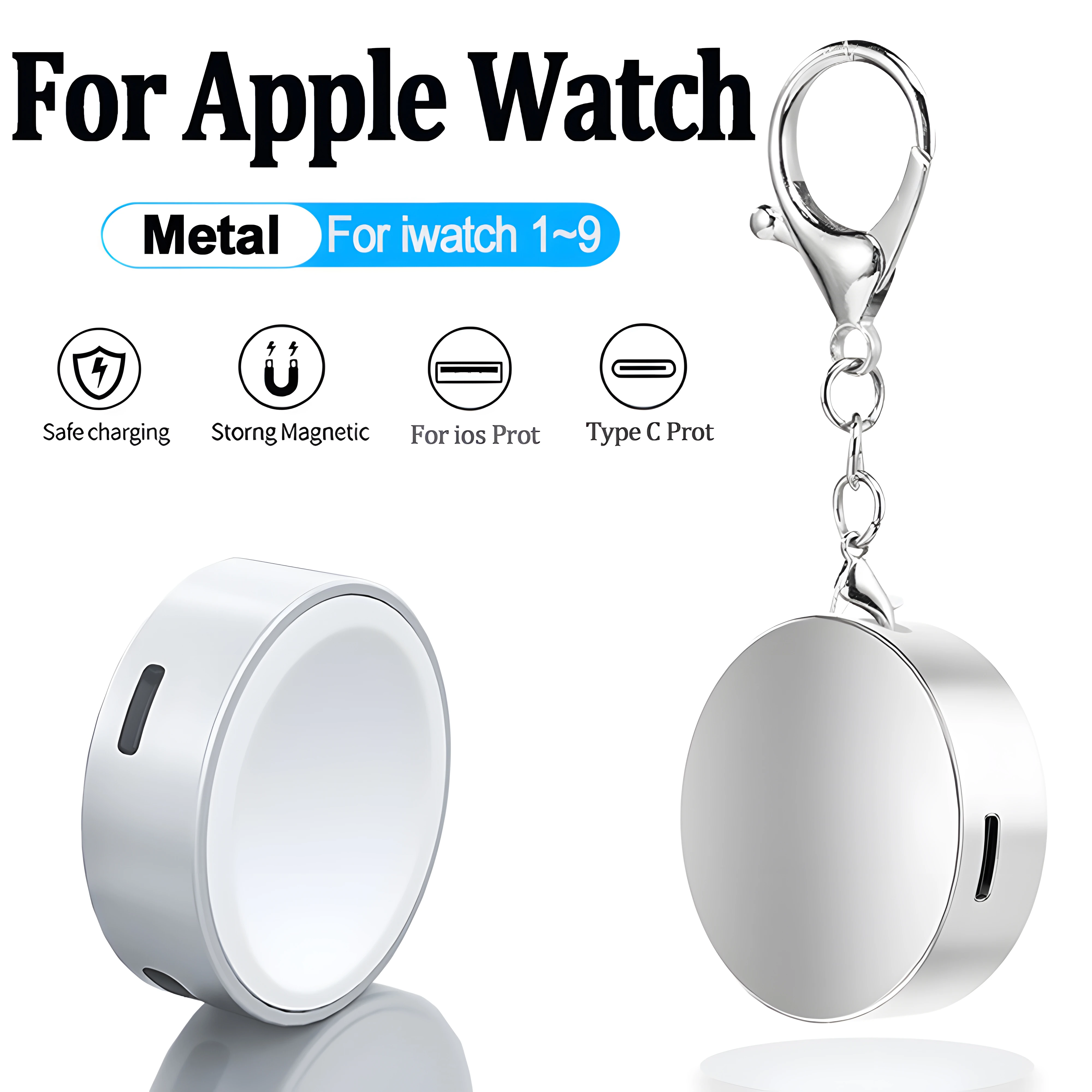 Metal Magnetic Charger Smartwatch Charger Portable for Apple Watch 9 8 7 6 Type C L Double Port Charging for iWatch 1-9 Ultra