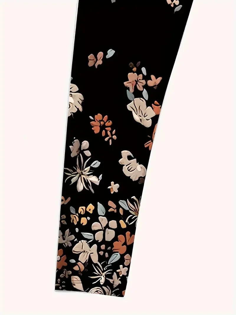 Flower print tight stretch elastic waist casual leggings for women spring and summer wear