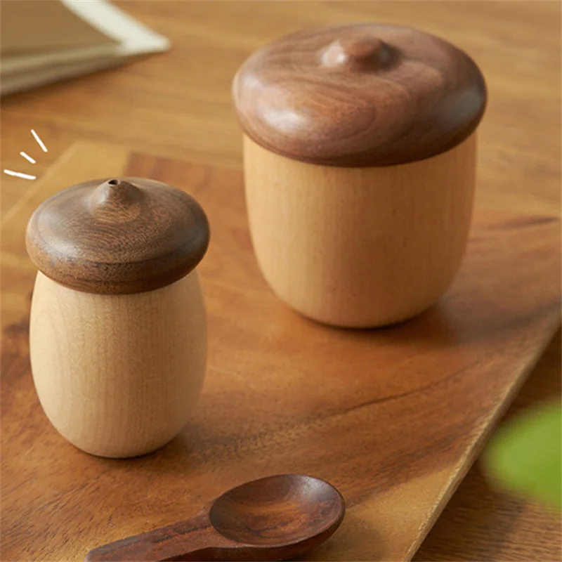 Wooden Acorn Toothpick Tube Creative Walnut Nordic Cotton Swab Bucket Nut Multi-function Toothpick Box Home Decor Holiday Gift