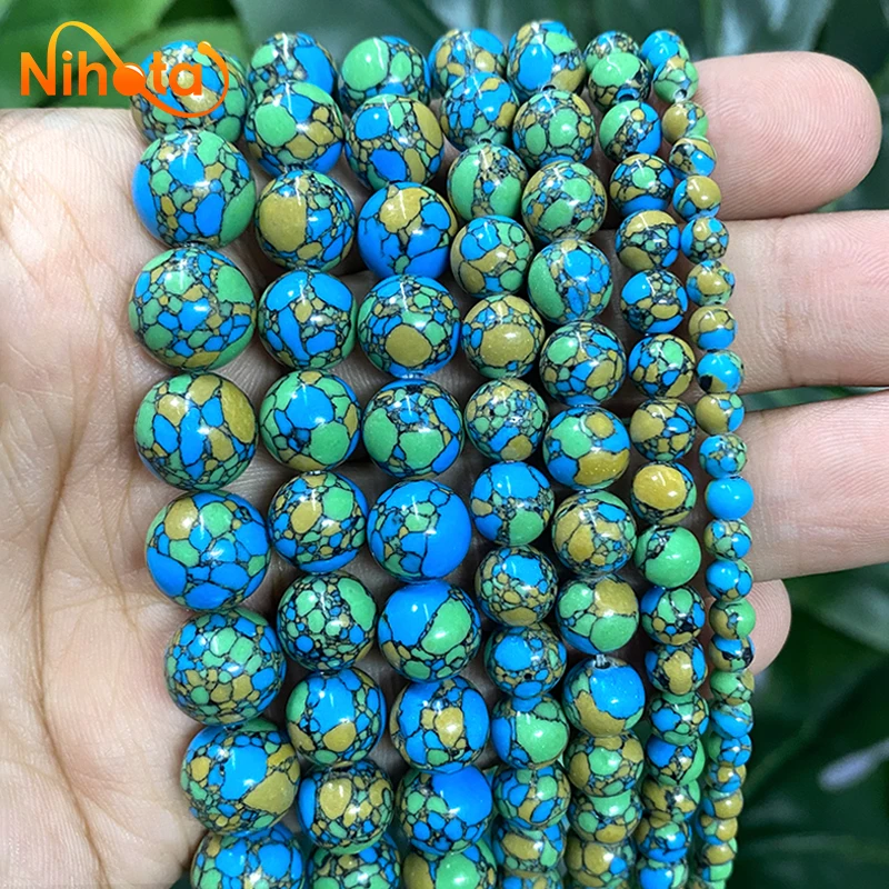 Smooth Tri Colored Turquoises Loose Round Beads Women\'s Jewelry Making DIY Ring Earrings Bracelets 15\