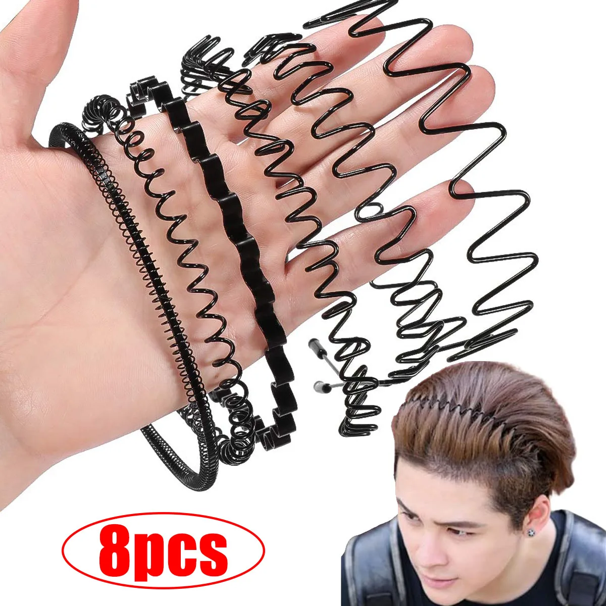 

1/8Pcs Metal Waved Hairband Men Women Black Spiral Wave Style Headband Hair Hoop Sports Hair Band Accessories Headwear Unisex