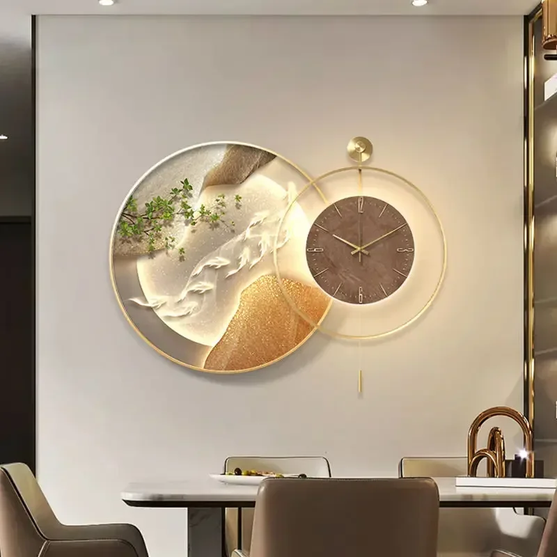 Modern Luxury Restaurant Decoration Simplicity Living Room Nine Fish Chart Clock