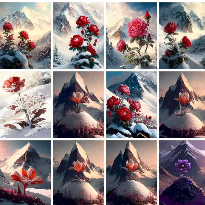 

PhotoCustom Oil Painting By Numbers Paint Kit Mountain Rose Landscape Painting Numbers Adults Crafts Diy Gift Home Decors On Cav