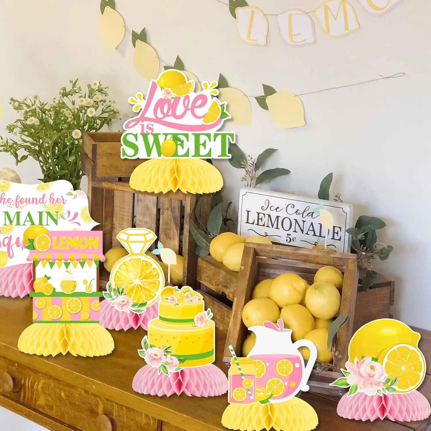 She Found Her Main Squeeze Lemon Bridal Shower Honeycomb Centerpiece for Summer Spring Wedding Engagement Bachelorette Party