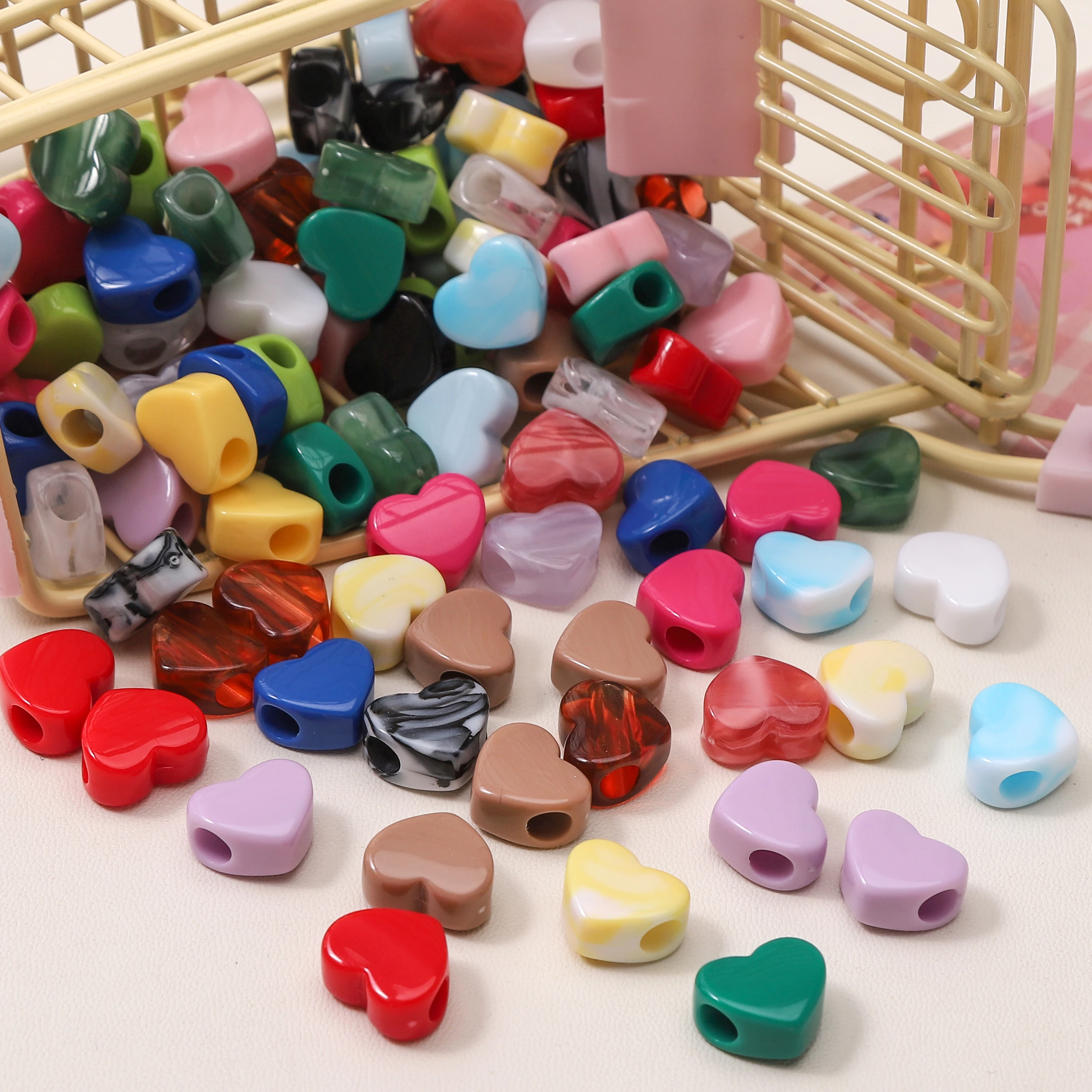 10-30Pcs Acrylic Imitation Jade Big Hole Heart Beads To Make Bracelet Phone Chain Loose Spacer Beads DIY Jewelry Making Supplies