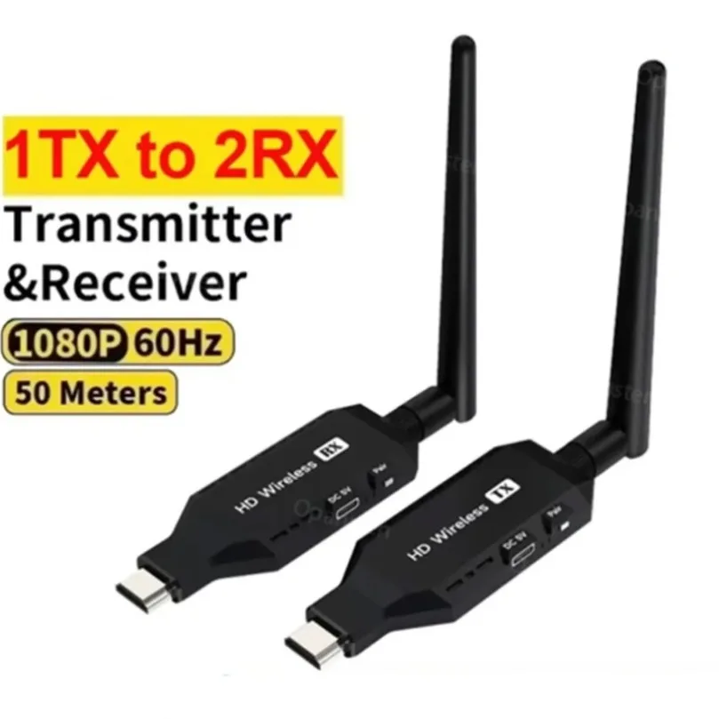 새로운 1080P 50m 무선 HDMI 호환 1 TX-2 분할기 비디오 송신기 수신기 (PS4 카메라, 노트북에서 모니터, 프로젝터로 연결)