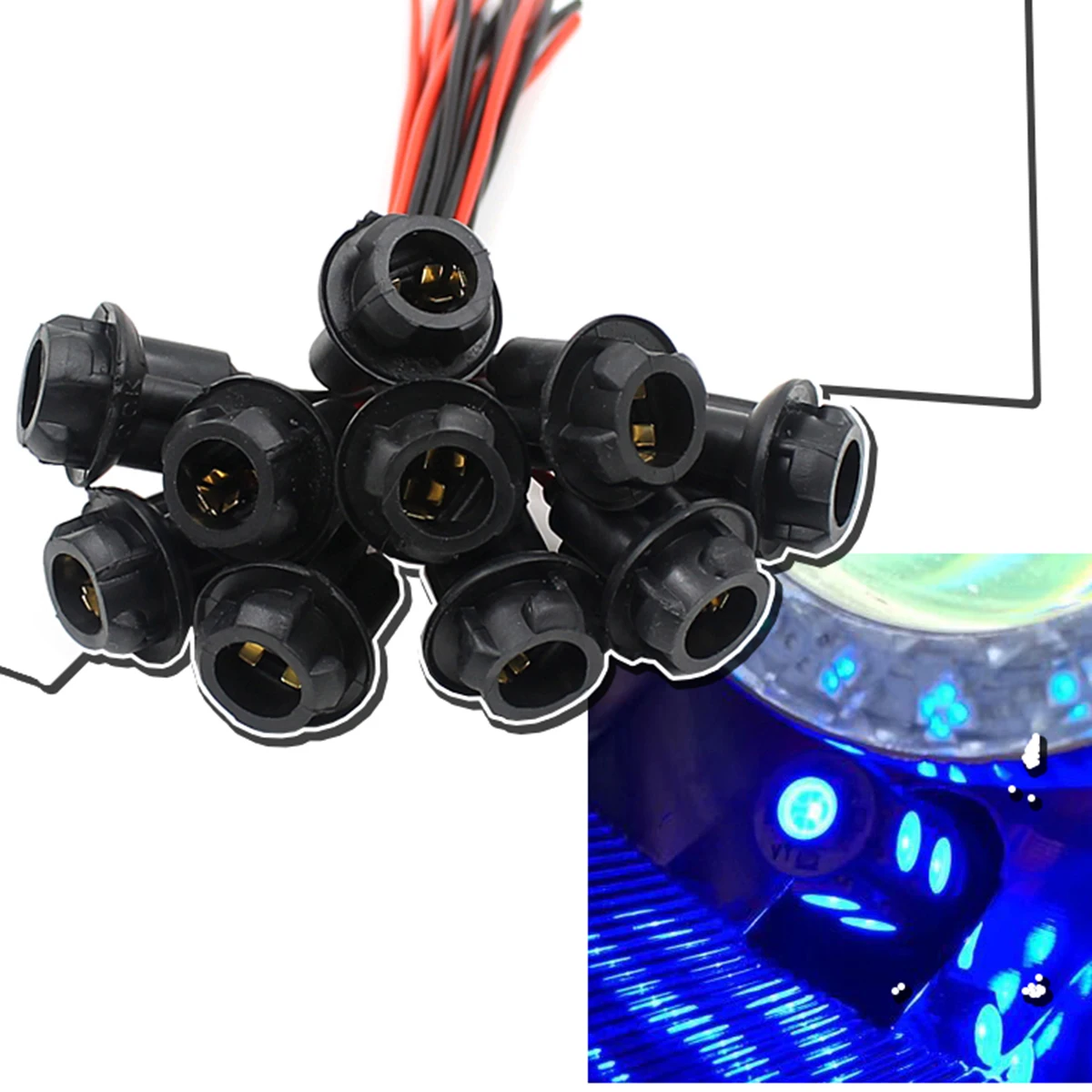 

10pcs T10 Socket Instrument Light Motorbike E Bike Fog Lights 25mm 10mm 150mm Black Plastic Copper Wire High Performance Easy