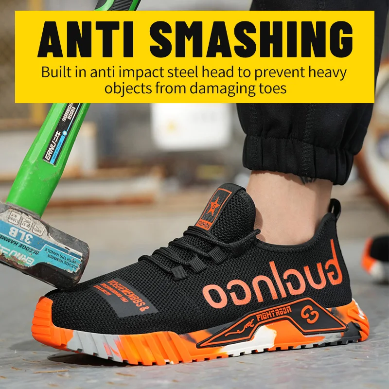 Steel Toe Security Protective Shoes Lightweight Breathable Sneakers for Men Anti-puncture Anti-smash Protection Safety Shoes