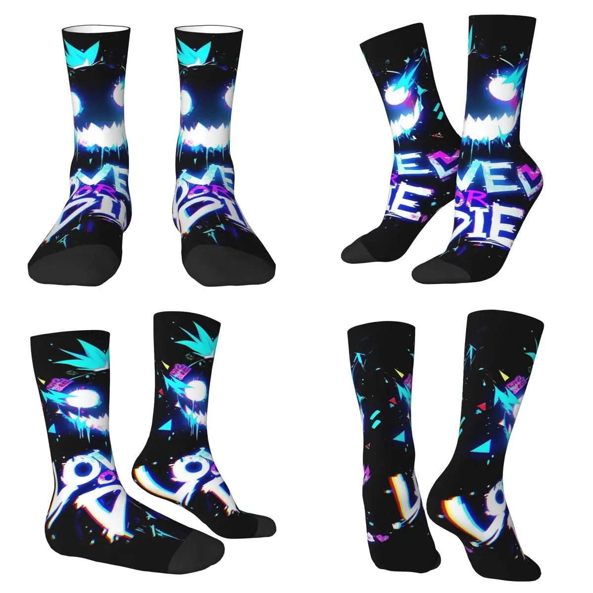 

Game Over Neon Graffiti Socks Sweat Absorbing Stockings All Season Long Socks Accessories for Man's Woman's Christmas Gifts