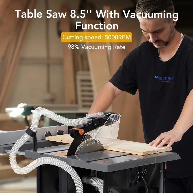 Table Saw for Jobsite, 15A 8.5 inch Table Saw Cutting Speed up to 5000RPM，2000W Tablesaw for DIY Woodworking Furniture Making