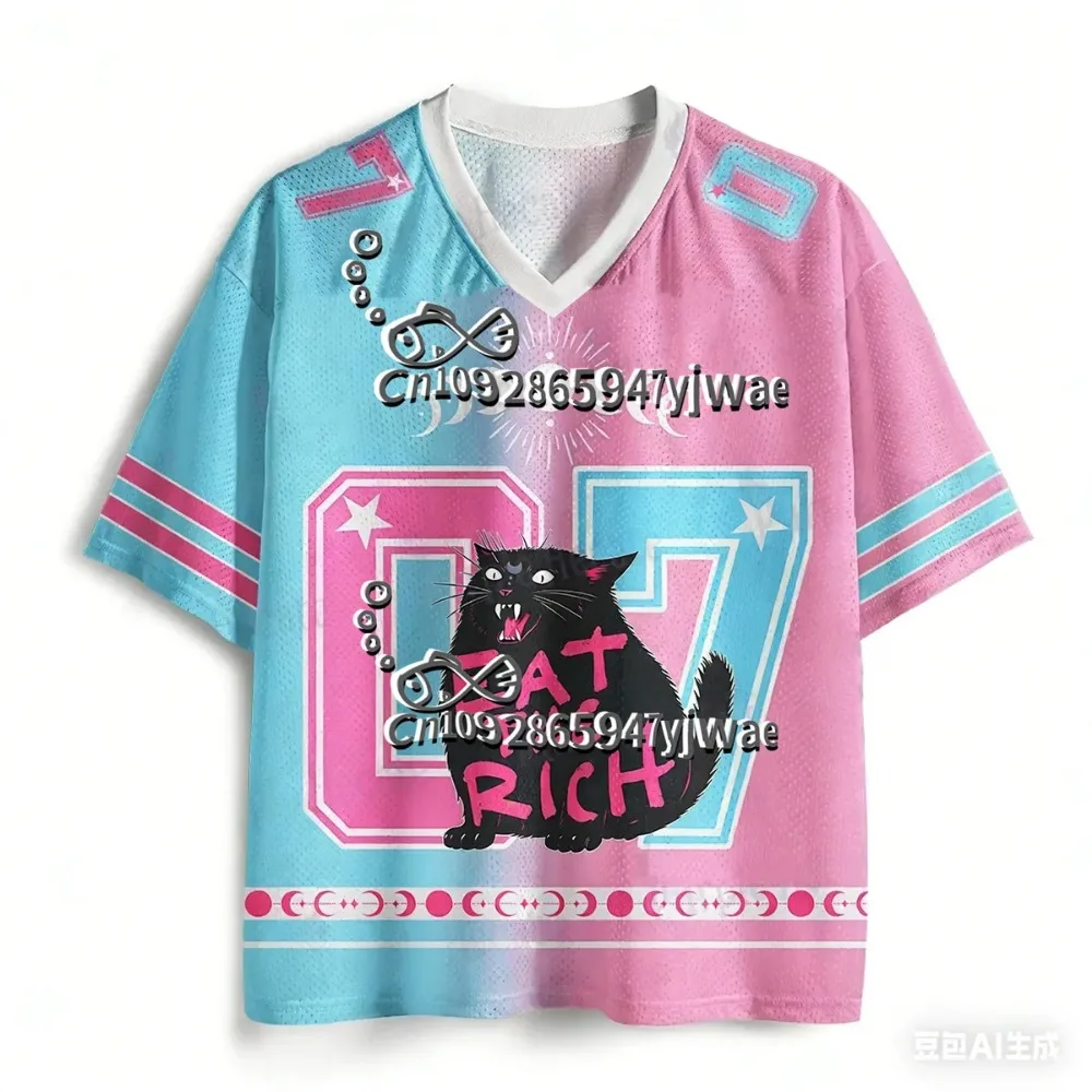 Punk-Stil Lustige Katzen 3D-Druck Sport Schnelltrocknend Atmungsaktiv Herren V-Ausschnitt Übergrößen T-Shirt Outdoor Street Casual Y2K Eltern-Kind-Kleidung – Detail 6
