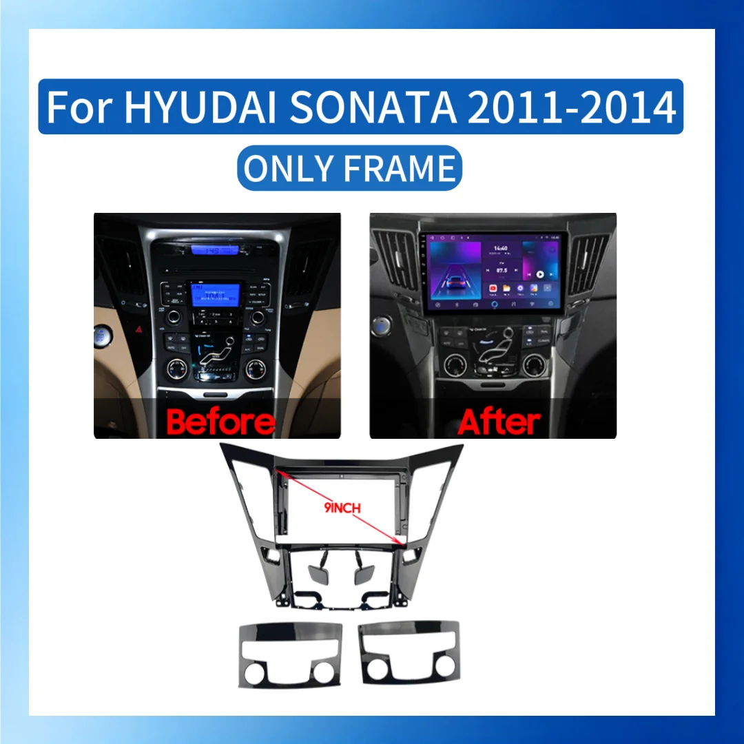 9 Inch Car Stereo Fascia Panel for Hyundai Sonata 2011-2014 Video Audio Dash 2 Din Frame Bezel