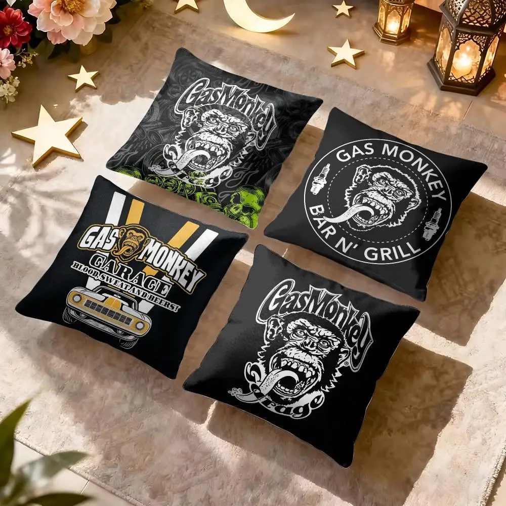 Funny G-Gas Monkey Garage Cushion Cover Soft Plush Fabric Double-Sided Printed Pillowcase for All Seasons Home Decor