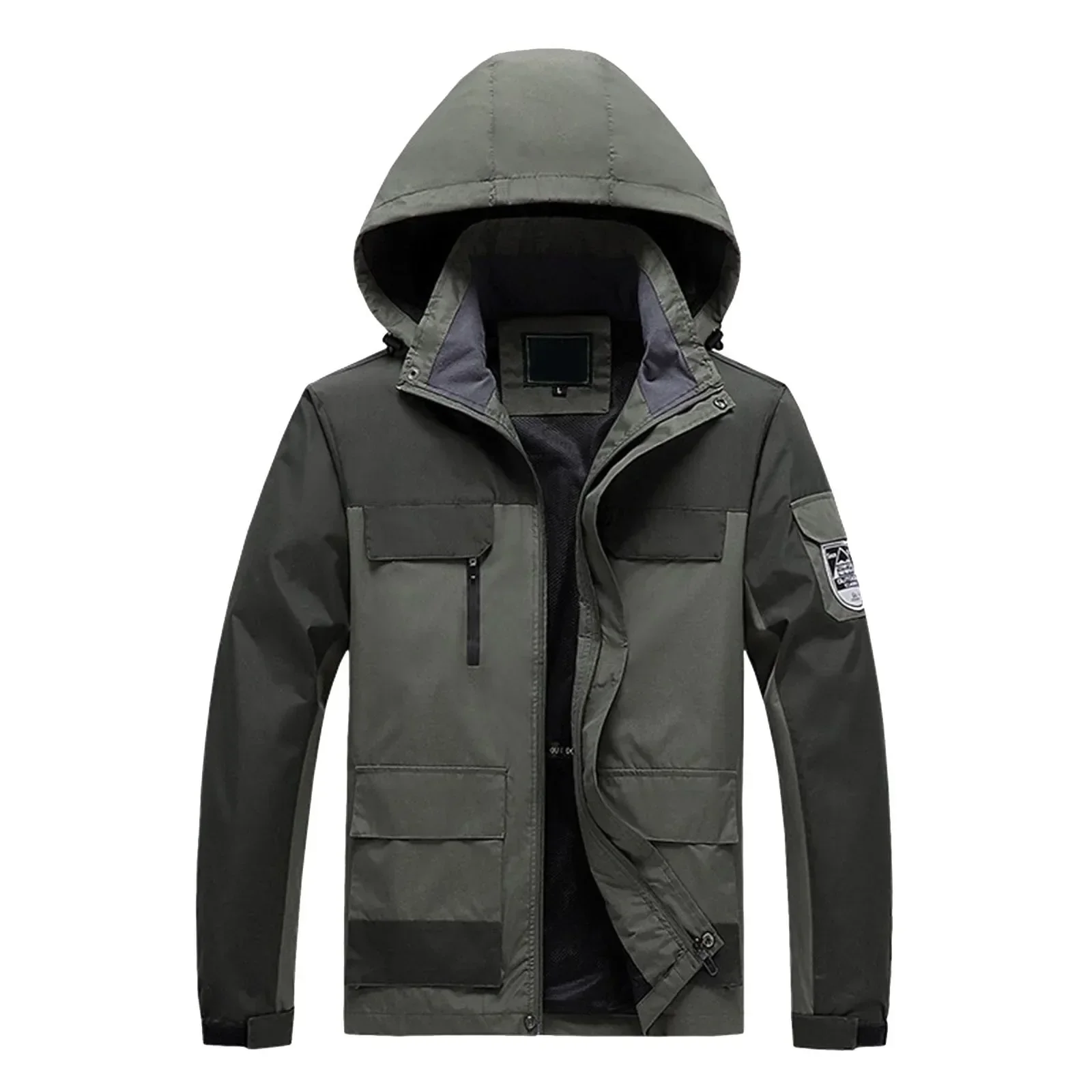 

Men's Outdoor Color Splice Detachable Hat Zipper Pocket Water Repellency Coat Winter Warm Thickened Solid Color Jacket